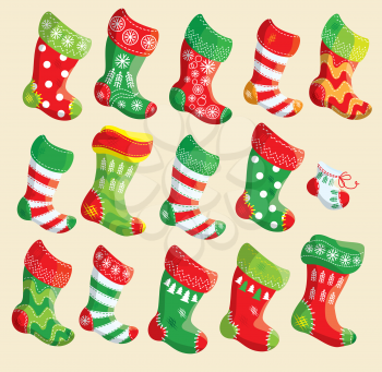 Set of various Christmas stockings. Elements for X-mas and New Year design.