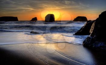 Sunset Bandon Oregon beautiful rock formations USA