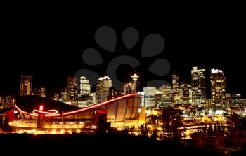 Calgary Alberta Canada Skyline major City saddledome Night Photograph