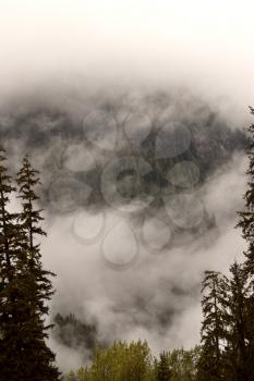 Low clouds over mountain slopes
