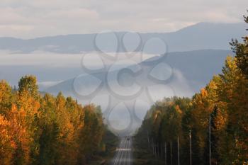Road view of mountains in autumn