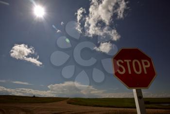 Stop sign at a Saskatchewan crossroads
