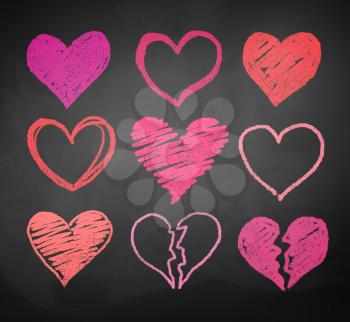 Chalk drawn vector collection of hearts.