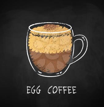 Egg coffee cup isolated on black chalkboard background. Vector chalk drawn sideview grunge illustration.