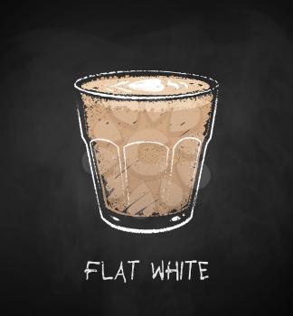 Flat White coffee cup isolated on black chalkboard background. Vector chalk drawn sideview grunge illustration.