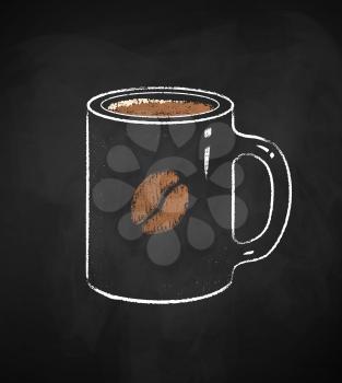 Coffee cup isolated on black chalkboard background. Vector chalk drawn sideview grunge illustration.