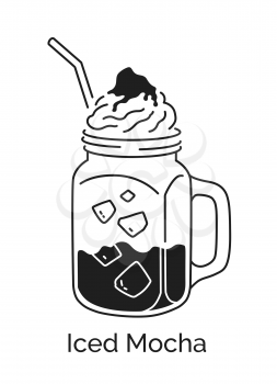 Vector minimalistic line art illustration of Iced Mocha coffee jar isolated on white background.