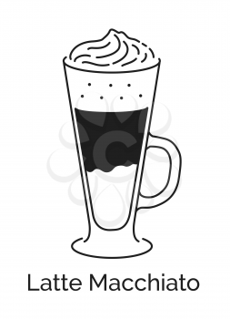 Vector minimalistic line art illustration of Latte Macchiato coffee isolated on white background.