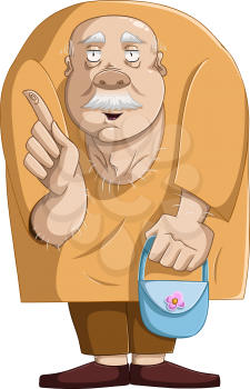 Royalty Free Clipart Image of an Elderly Man Holding a Purse