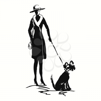 Vector lady with a dog.