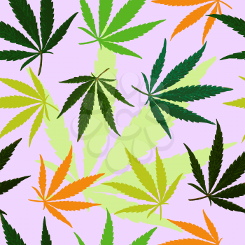 Vector graphics, artistic, stylized  seamless pattern with the image of the leaves of cannabis.