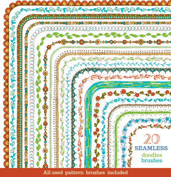 Seamless borders can be used for frames, patterns and wreaths. All used pattern brushes are included in brush palette.