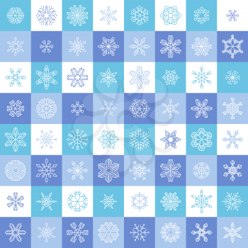 Vector set of vintage outlined snowflakes.