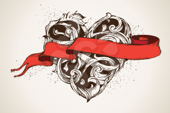 Vector illustration. Valentine's or wedding illustration. There is place for your text on ribbon.