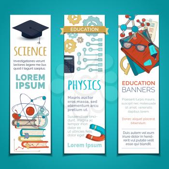 Chemistry, physics and laboratory research elements and symbols. Molecules, books, gears, PCB and others objects.