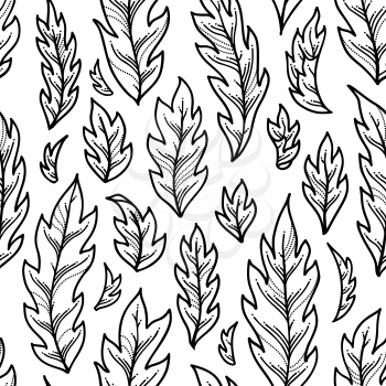 Outline black pinnate leaves on white background. Duotone summer boundless background. Tileable design element.