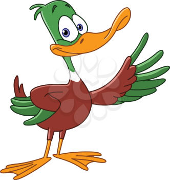 Cartoon duck presenting with his wing