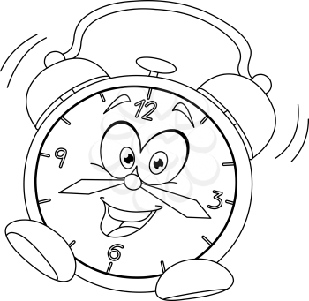 Outlined cartoon alarm clock. Vector illustration coloring page
