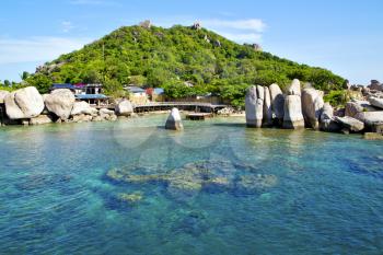asia kho tao bay isle white  beach    rocks house boat in thailand  and south china sea 