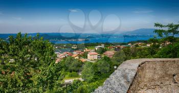 in italy landscape panorama of lake and mountain hill beautiful destination