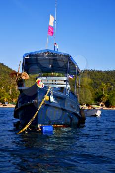 asia in the  kho tao bay isle white  beach    rocks  boat   thailand  and south china sea anchor