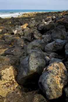  in lanzarote  isle foam rock spain landscape  stone sky cloud beach   water 
