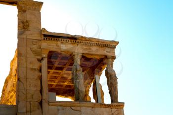 in europe athens acropolis and sky old towert and marble brick 