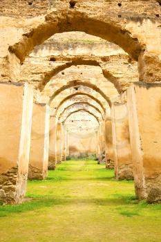 old moroccan granary in the green grass and archway  wall