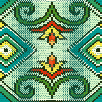 Abstract Ornamental Seamless Vector Pattern as a stylish Fabric Knitted ethnic texture mainly in blue and green hues 