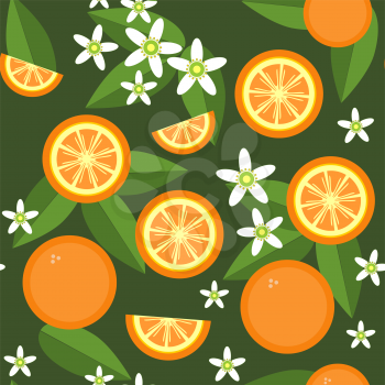 Vector. Seamless orange fruit and flowers texture 545