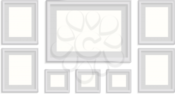 blank picture frame template set isolated on wall vector
