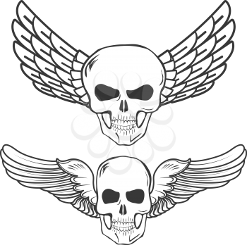 Winged Skulls isolated on white background vector illustration