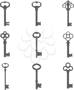 Set of nine keys silhouettes vector illustration