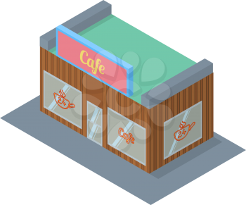 Isometric cafe building icon isolated vector illustration