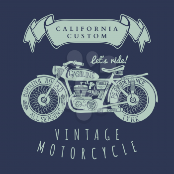 Vintage Hand Draw Motorcycle T-Shirt Design Vector Illustration