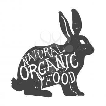 Hand Drawn Farm Animal Rabbit. Natural Organic Food Lettering. Vector illustration