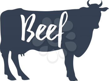 Cow Silhouette with Beef text. Vector illustration