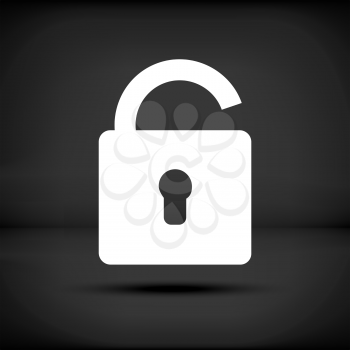 Opened lock icon with black background and shadow