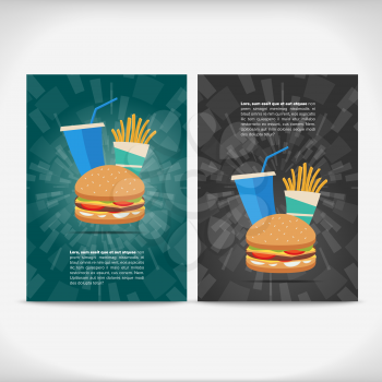 Fast food leaflet design with burger and beverage and fries
