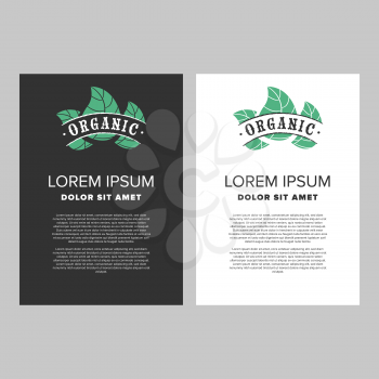 Organic food leaflet with leaves logo inside