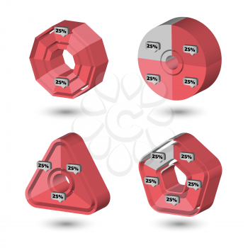 Red and gray Three dimensional Circle and square charts for infographics