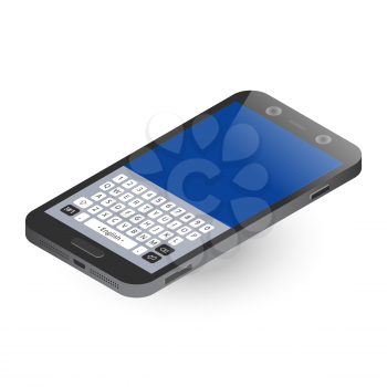 Black isometric smartphone with keypad and reflections, top view