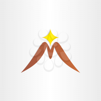 mountain letter m symbol sunshine background icon climber brown yellow full 
