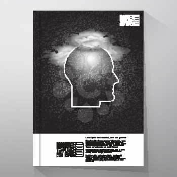 Business templates for brochure, flyer or booklet. Vector icon of human head. Rain in your mind. Concept of human thinking. Dark design vector illustration.