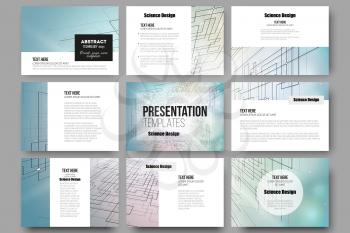 Set of 9 vector templates for presentation slides. Abstract vector background of digital technologies, cyber space. 