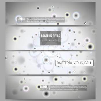 Set of modern vector banners. Molecular research, illustration of cells in gray, science vector background.
