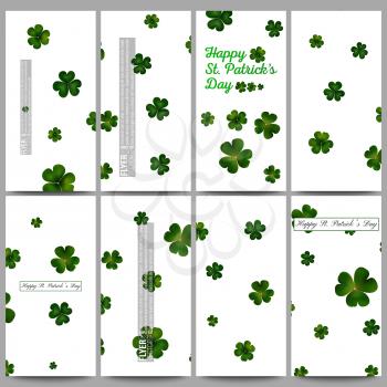 Set of modern vector flyers. St Patricks day vector background, green clovers on white