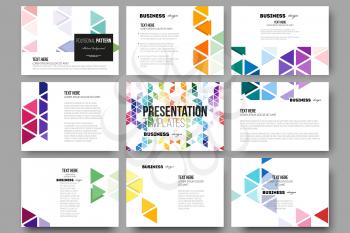 Set of 9 vector templates for presentation slides. Abstract colorful business background, modern stylish hexagonal and triangle vector texture