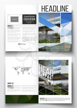 Set of business templates for brochure, magazine, flyer, booklet or annual report. Colorful polygonal background, blurred image, urban scene, modern stylish triangular vector texture.