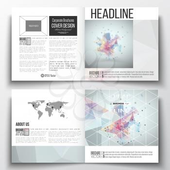 Set of annual report business templates for brochure, magazine, flyer or booklet. Molecular construction with connected lines and dots, scientific pattern on abstract colorful polygonal background